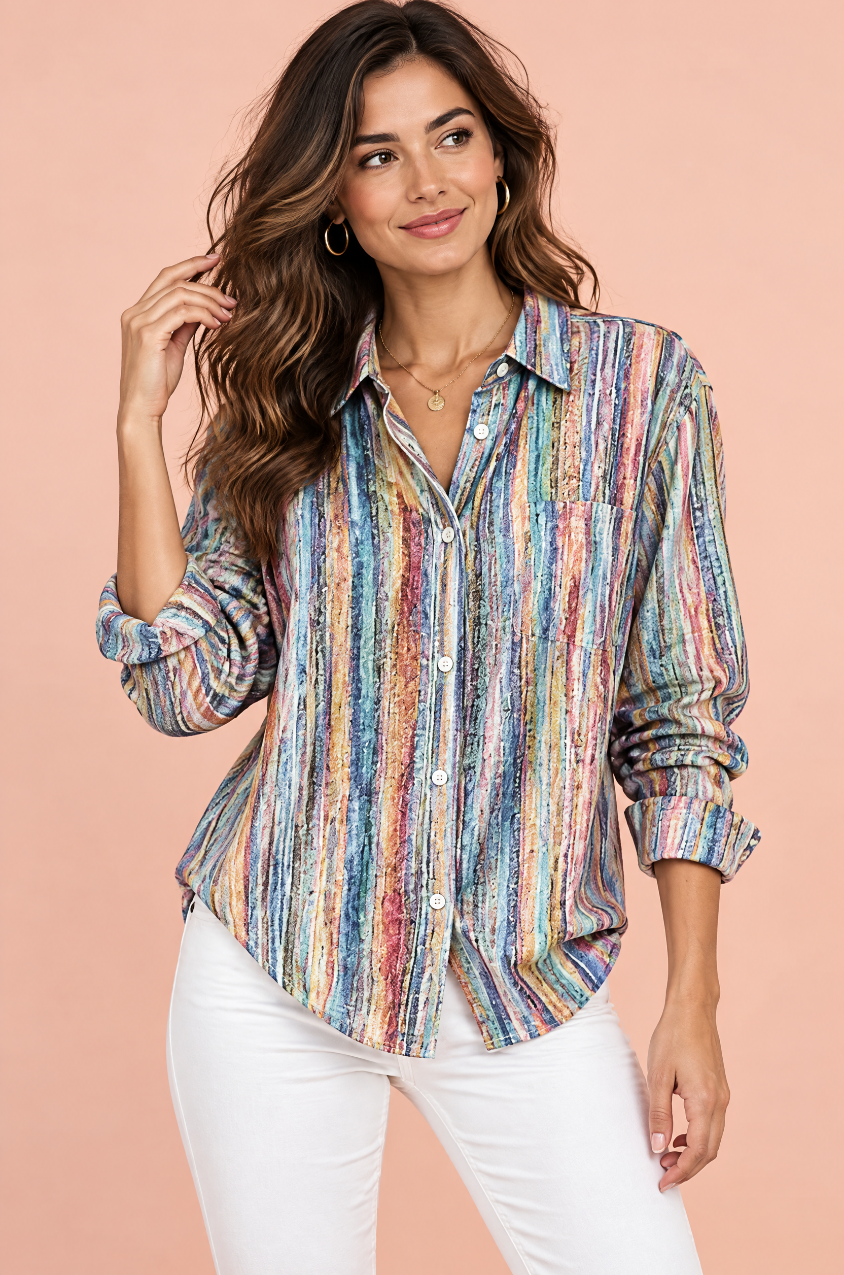 Chemise oversize bleue à imprimé cachemire | Vue de face | Lounelle Paris