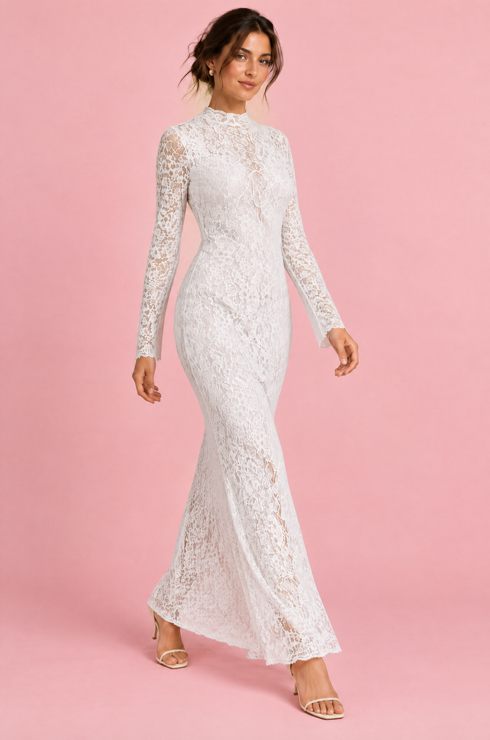 Robe longue blanche en dentelle | Vue en mouvement | Lounelle Paris