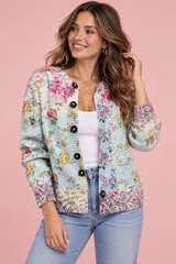 Cardigan floreale blu con bottoni
