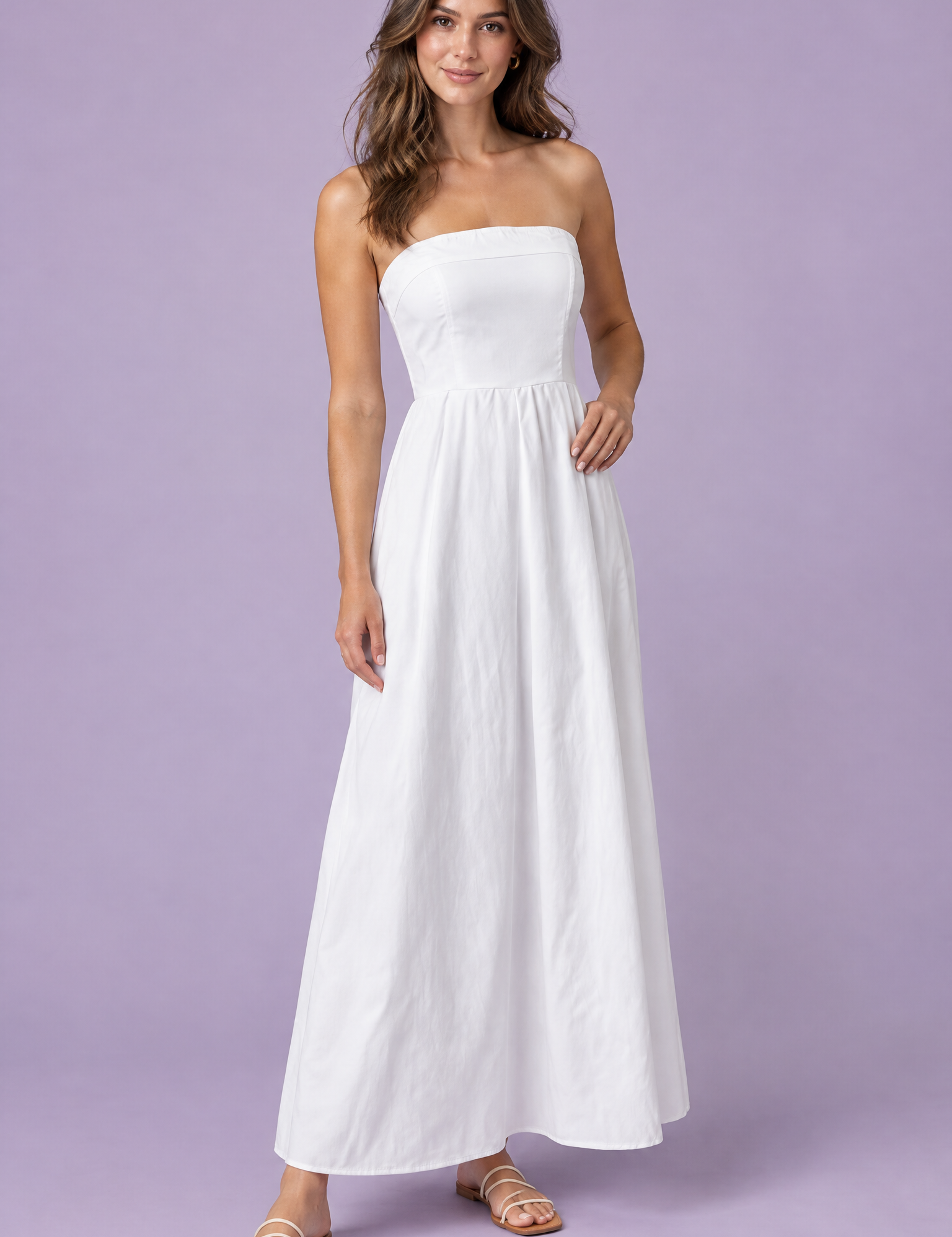 Robe midi évasée bustier — blanche | Vue de face | Lounelle Paris