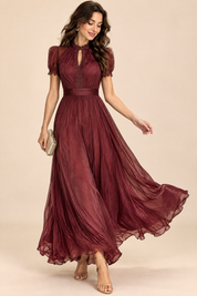 Robe longue plissée bordeaux | Vue de face | Lounelle Paris