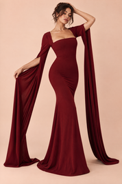 Robe longue rouge moulante à encolure carrée | Vue en mouvement | Lounelle Paris