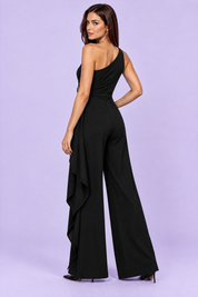 Combinaison pantalon noire à encolure carrée festonnée | Vue de dos | Lounelle Paris