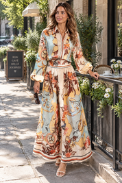 Ensemble chemise et jupe imprimé multicolore | Photo lifestyle | Lounelle Paris