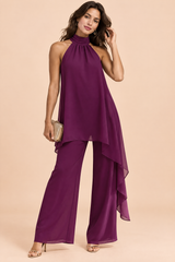 Completo fluido viola con pantaloni e top smanicato