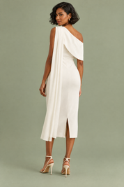 Robe midi blanche à encolure asymétrique avec ceinture | Vue de dos | Lounelle Paris