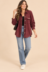 Camicia-giacca bordeaux con dettagli sfrangiati