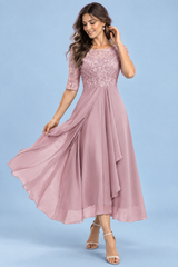Abito in chiffon con corpetto ricamato Rosa cipria