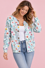 Cardigan azzurro chiaro con bottoni e girocollo