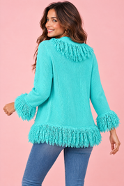 Gilet turquoise à franges | Vue de dos | Lounelle Paris