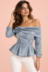 Blusa peplum grigio chiaro con spalle scoperte