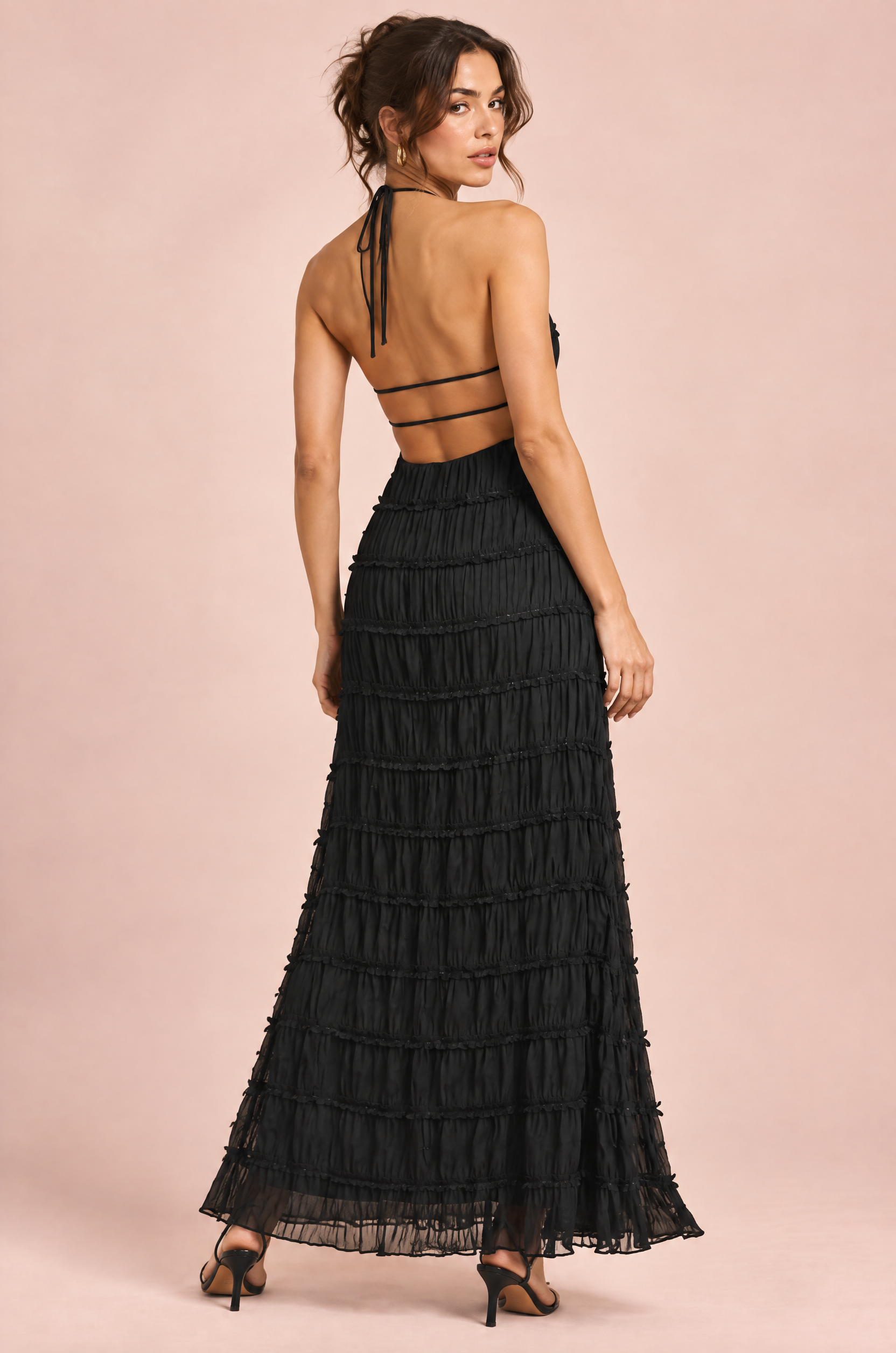 Robe longue plissée noire | Vue de dos | Lounelle Paris