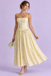 Robe longue jaune à corset | Vue de face | Lounelle Paris