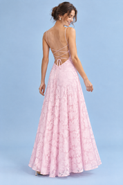 Robe longue fleurie rose à col bénitier | Vue de dos | Lounelle Paris