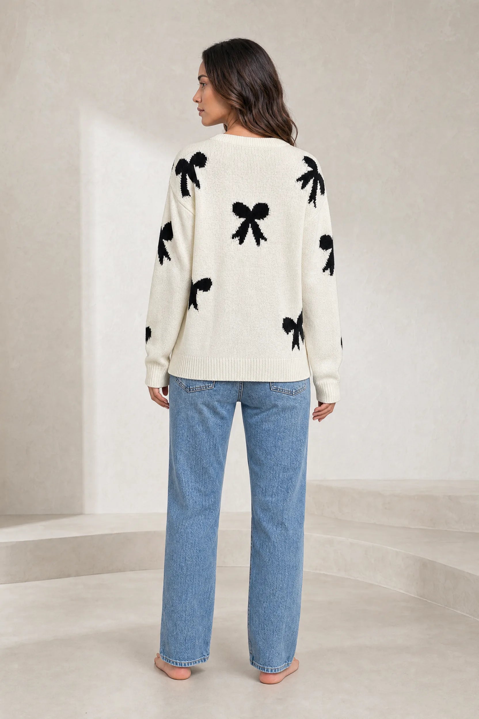 Pull blanc cassé motifs nœuds | Lounelle Paris