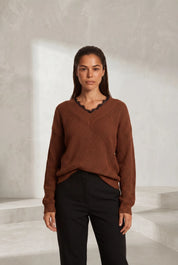 Pull col V à dentelle | Lounelle Paris