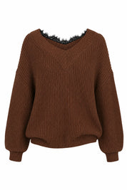 Pull col V à dentelle | Lounelle Paris