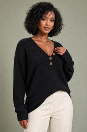Pull col V maille gaufrée | Vue rapprochée | Lounelle Paris