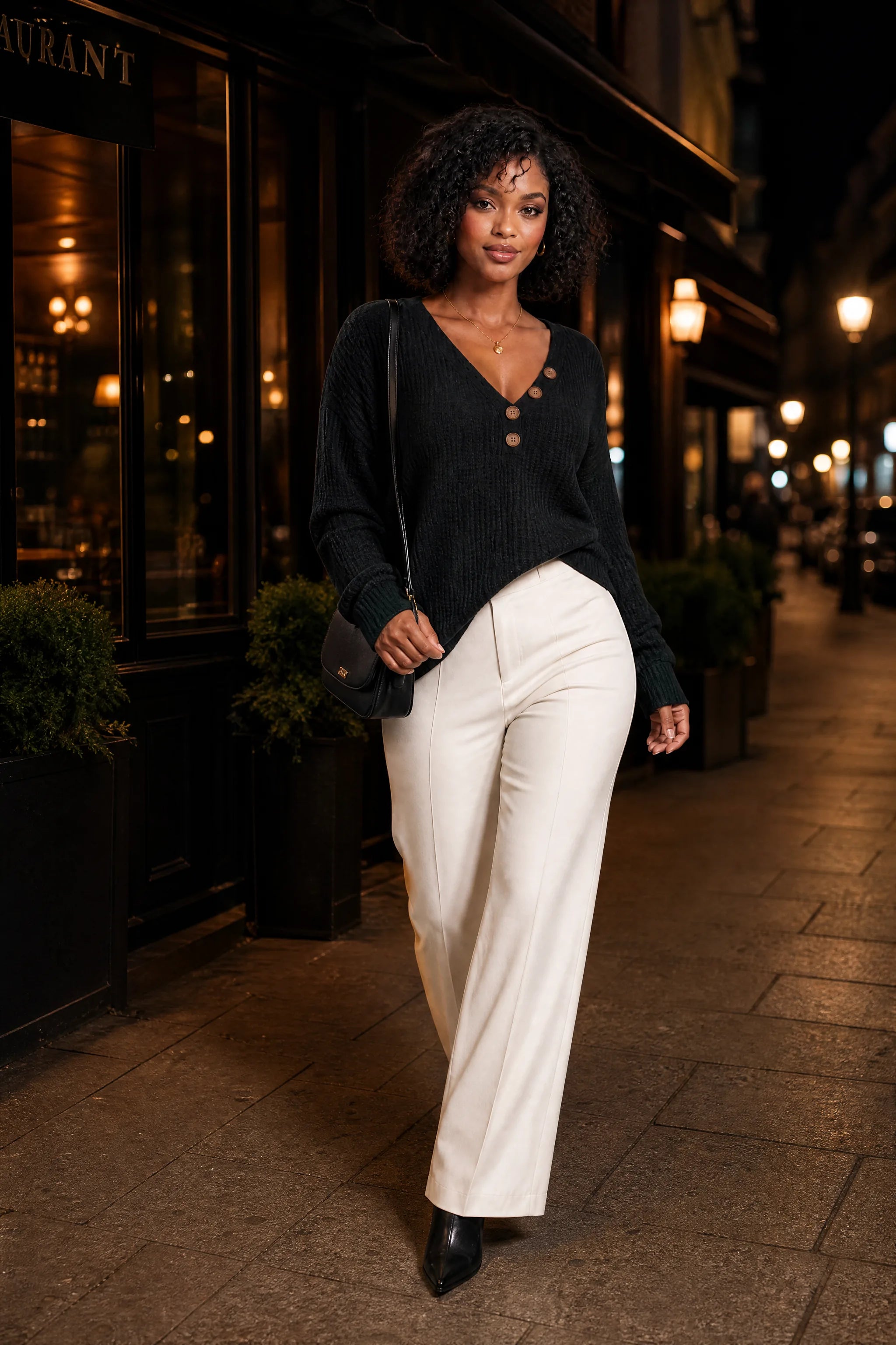 Pull col V maille gaufrée | Deuxième photo lifestyle | Lounelle Paris