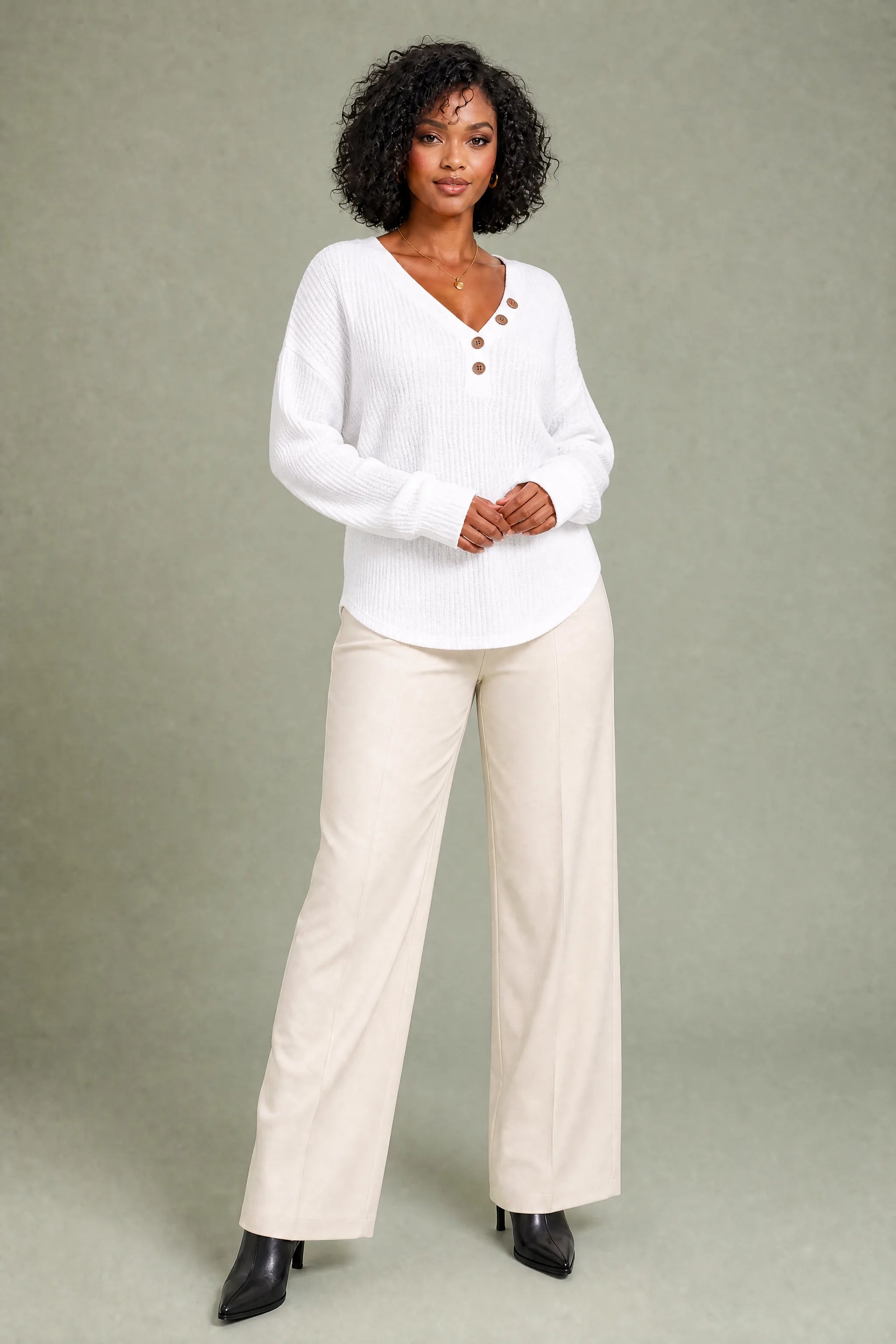 Pull col V maille gaufrée | Variante Blanc | Lounelle Paris