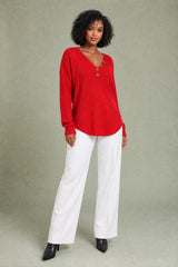 Maglione in maglia testurizzata con scollo a V