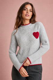 Pull gris col montant motif cœur | Vue rapprochée | Lounelle Paris