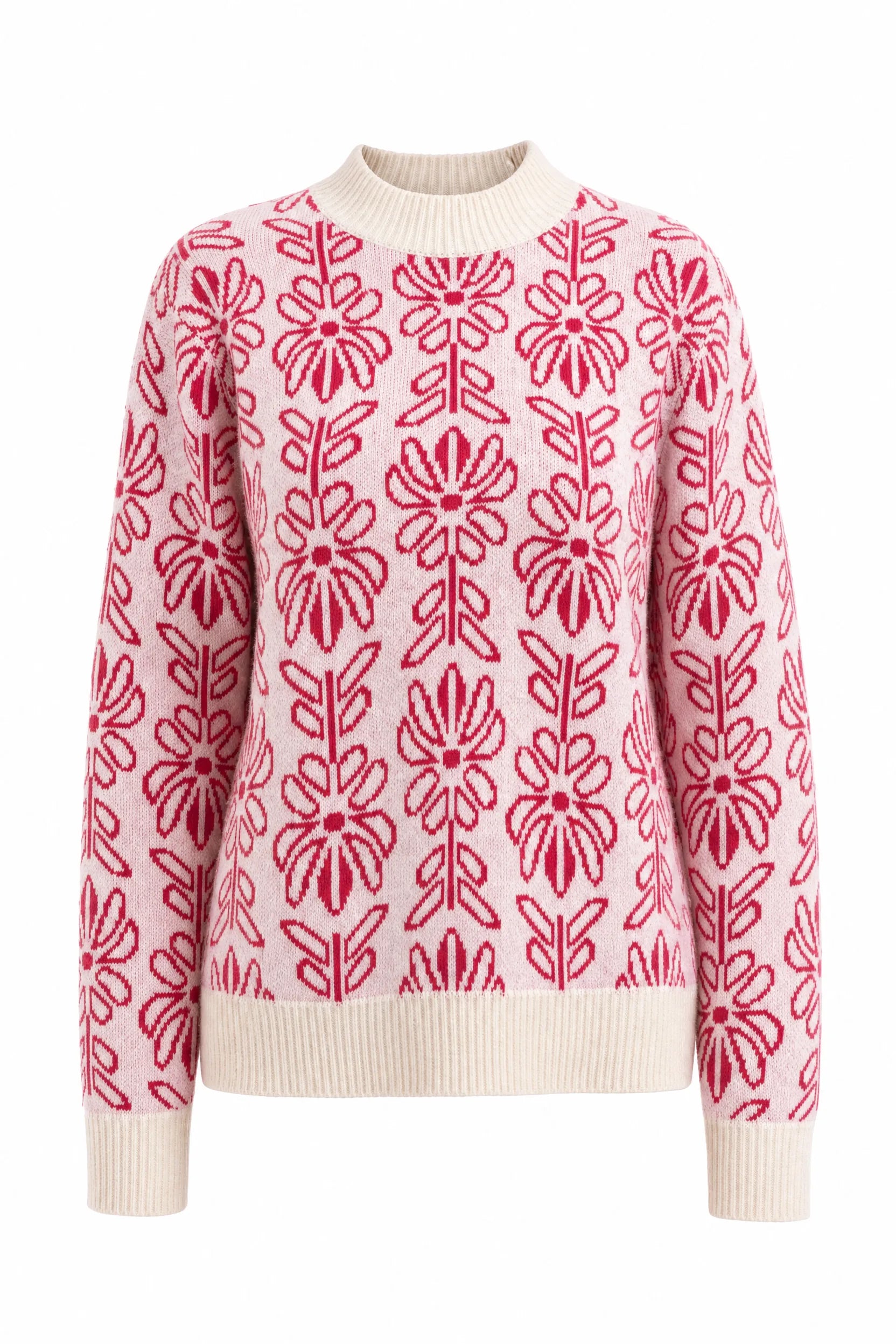 Pull rose jacquard col montant | Lounelle Paris