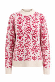 Pull rose jacquard col montant | Lounelle Paris