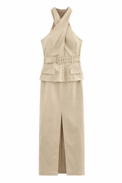 Robe abricot col halter dos nu | Lounelle Paris