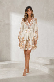 Robe abricot col V manches bouffantes | Lounelle Paris