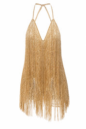 Robe abricot dos nu à franges | Lounelle Paris