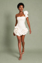 Robe bustier asymétrique volantée | Vue en mouvement | Lounelle Paris