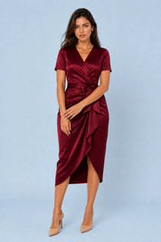 Robe col V à nœud | Variante Bordeaux | Lounelle Paris