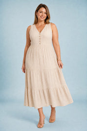 Robe col V à volants | Porté sur une autre silhouette | Lounelle Paris