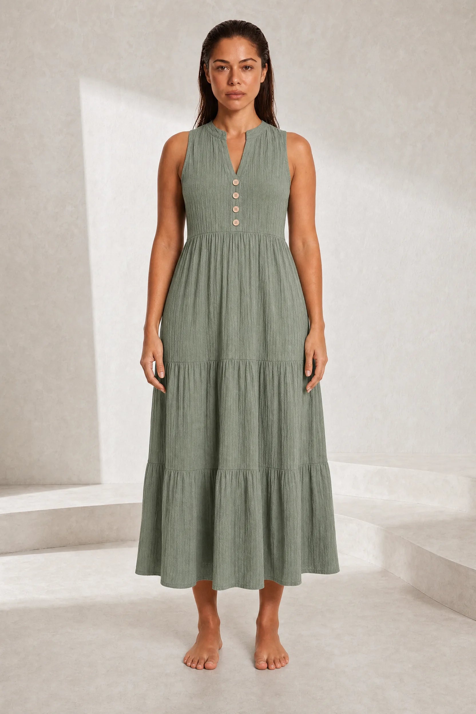 Robe col V à volants | Lounelle Paris