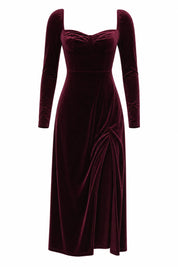 Robe en velours bordeaux encolure carrée | Lounelle Paris