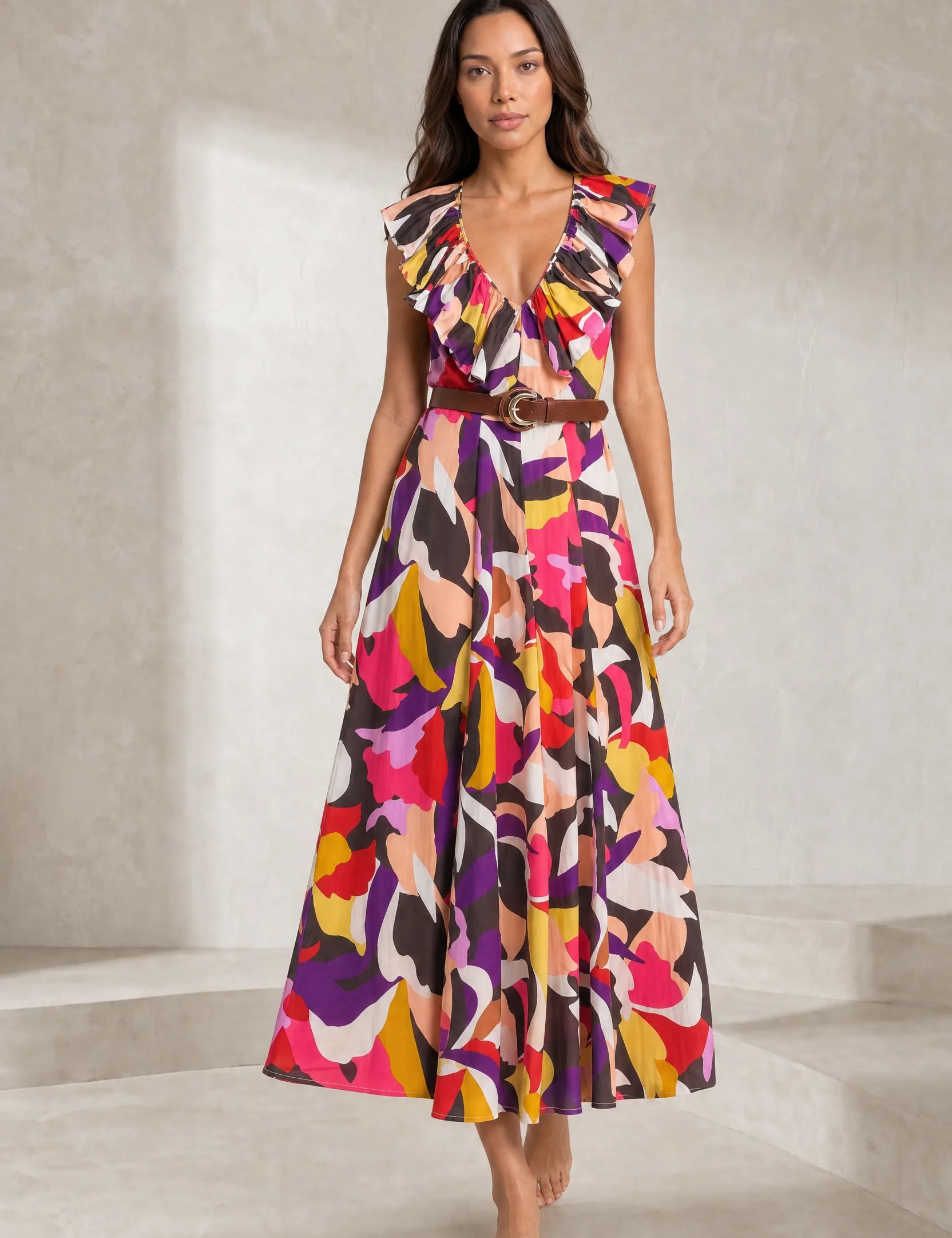 Robe fluide imprimée col V | Lounelle Paris