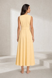 Robe jaune clair sans manches ceinturée | Lounelle Paris