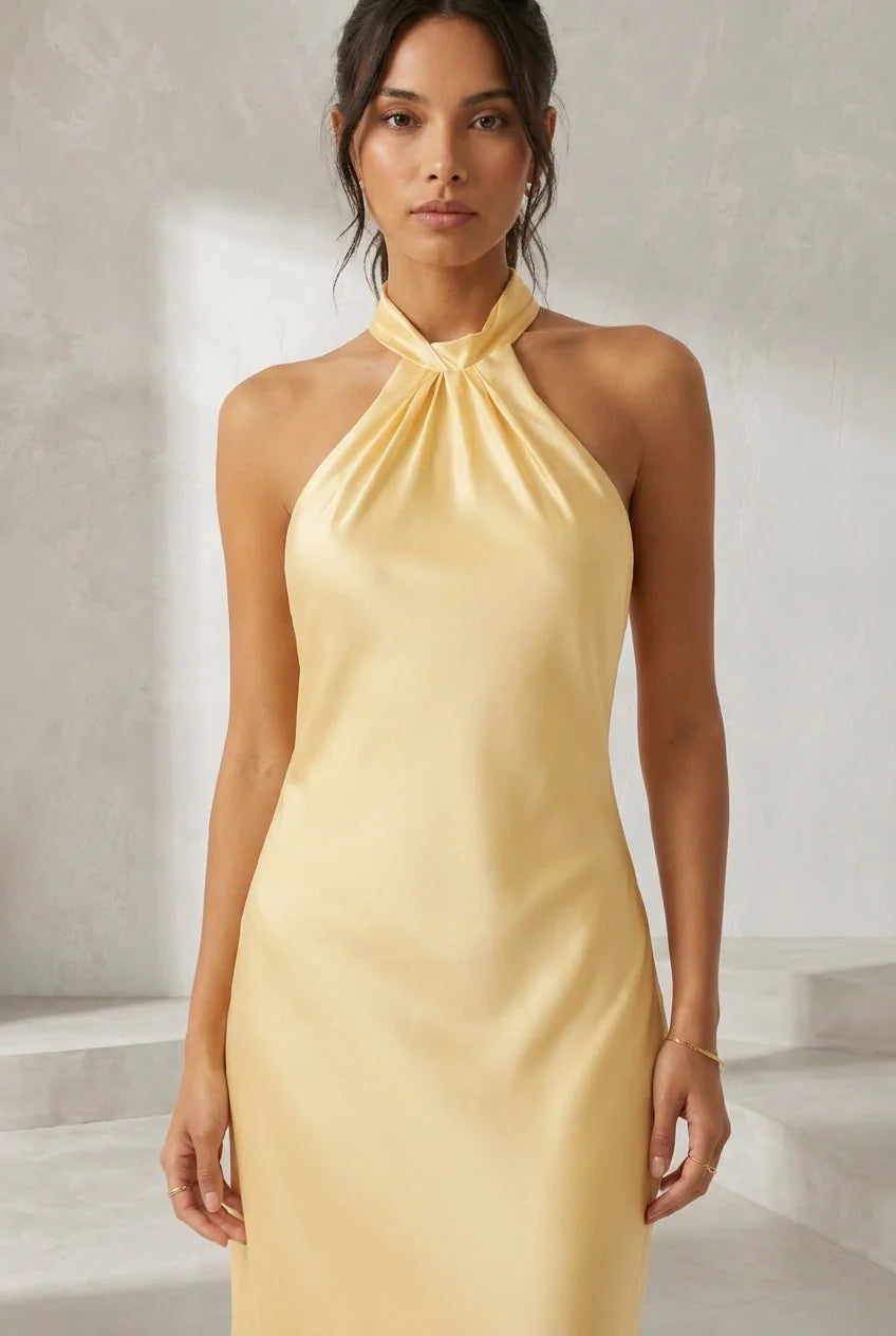 Robe jaune col licou dos nu | Lounelle Paris