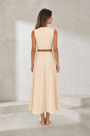 Robe longue abricot sans manches ceinturée | Lounelle Paris