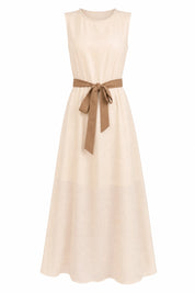 Robe longue abricot sans manches ceinturée | Lounelle Paris