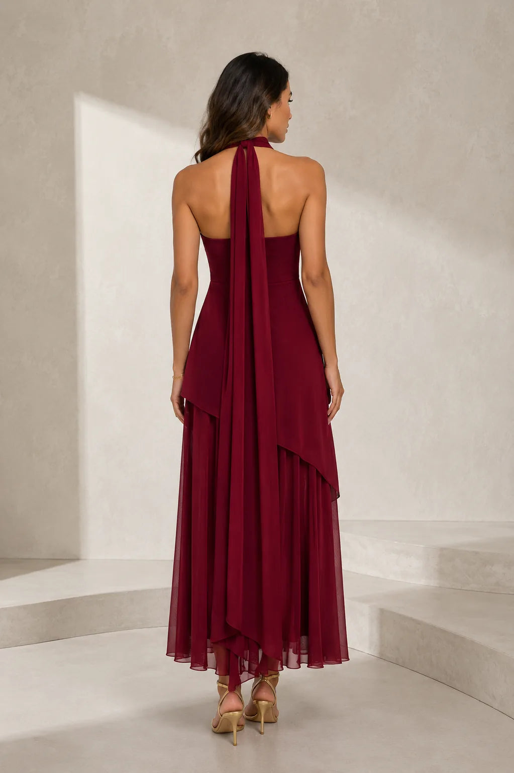 Robe longue asymétrique avec tour de cou | Lounelle Paris