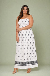 Robe longue blanche bandeau dos nu | Porté sur une silhouette plus ronde | Lounelle Paris
