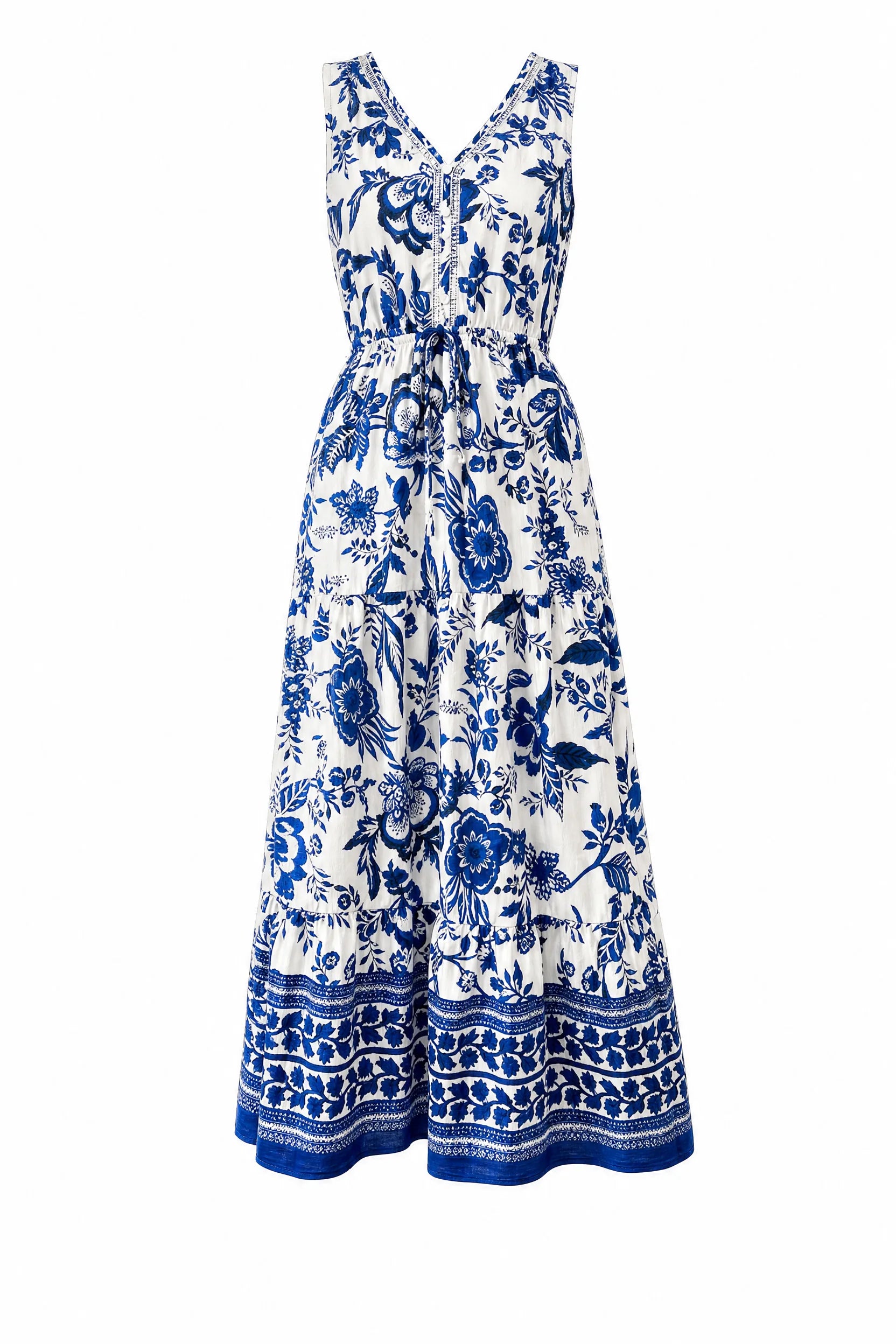 Robe longue blanche col V imprimée | Lounelle Paris