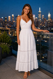 Robe longue blanche dos nu | Deuxième photo lifestyle | Lounelle Paris