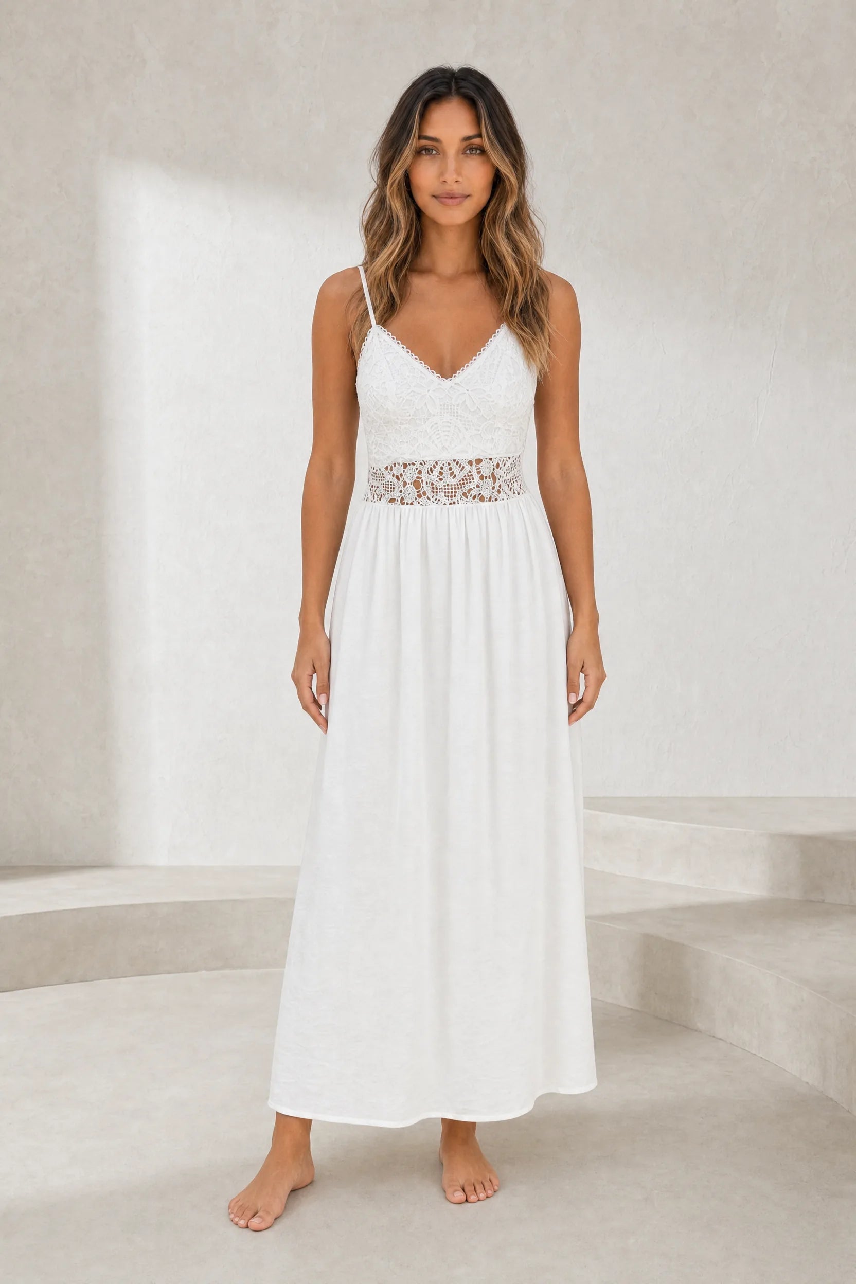 Robe longue blanche en dentelle | Lounelle Paris