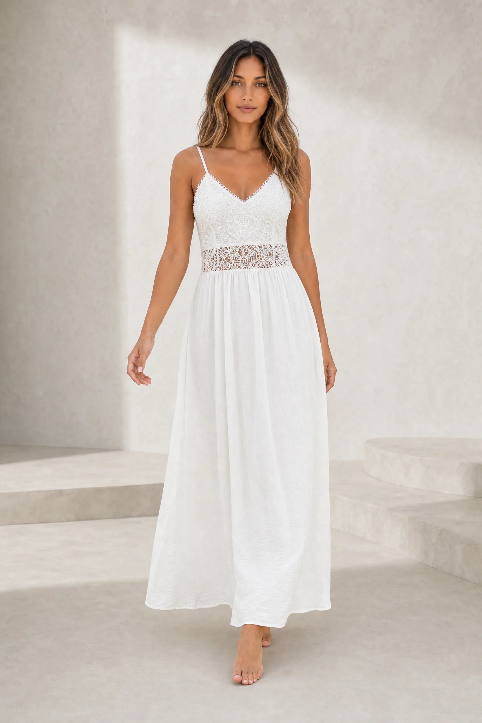 Robe longue blanche en dentelle | Lounelle Paris