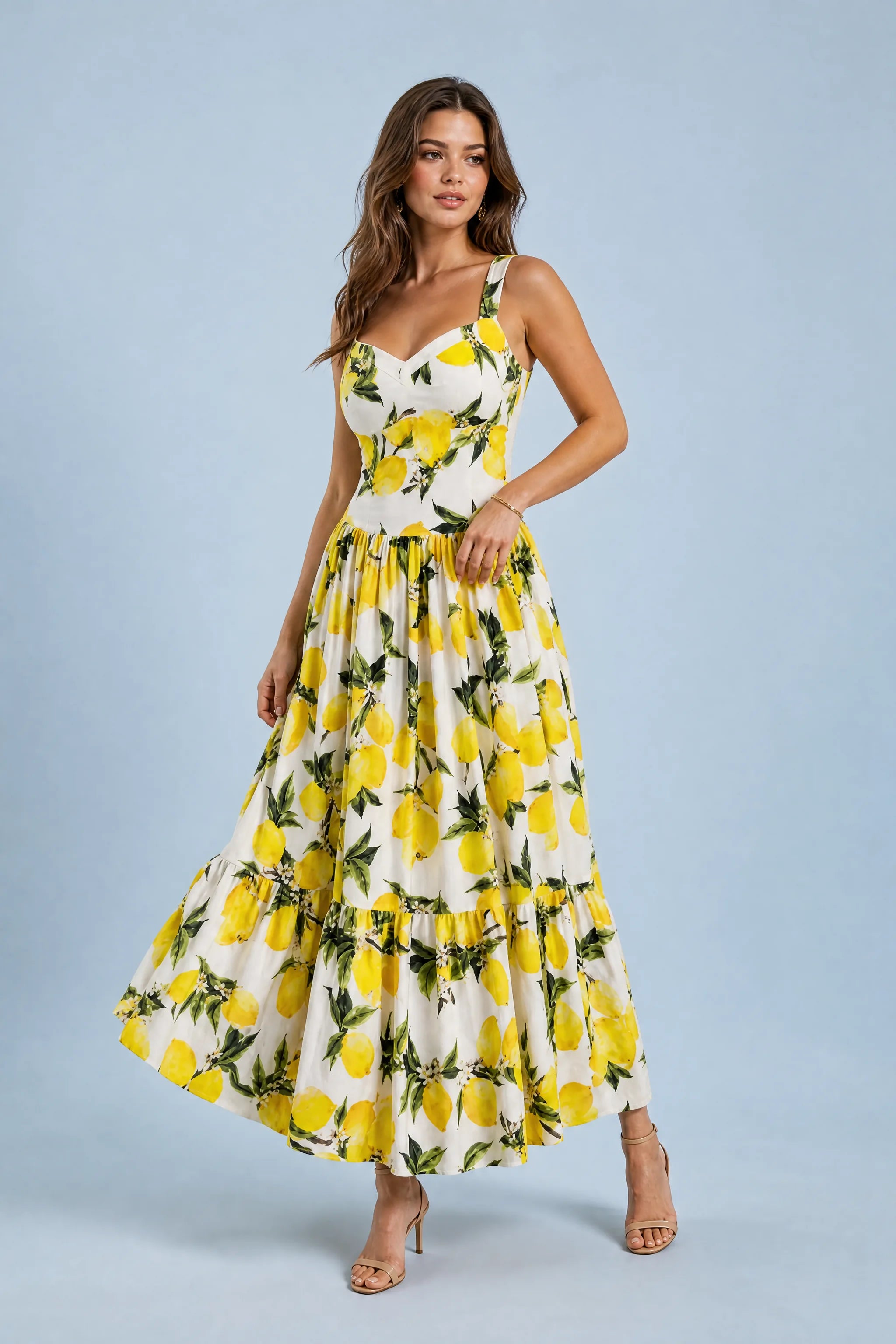 Robe longue blanche imprimée à bretelles | Vue de face | Lounelle Paris