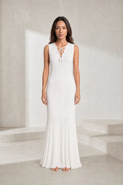 Robe longue blanche plissée col V | Lounelle Paris