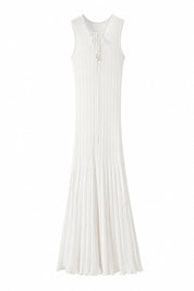 Robe longue blanche plissée col V | Lounelle Paris